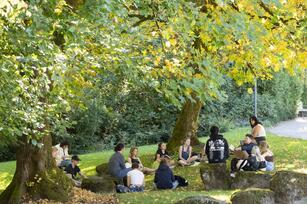 Photo: Lewis & Clark students engaged in dialogue